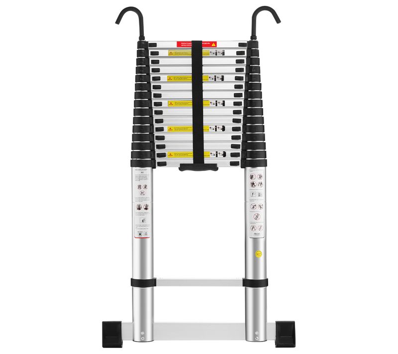 Echelle Escamotable En Aluminium Avec Barre Stabilisatrice, Échelle Télescopique 6,2m