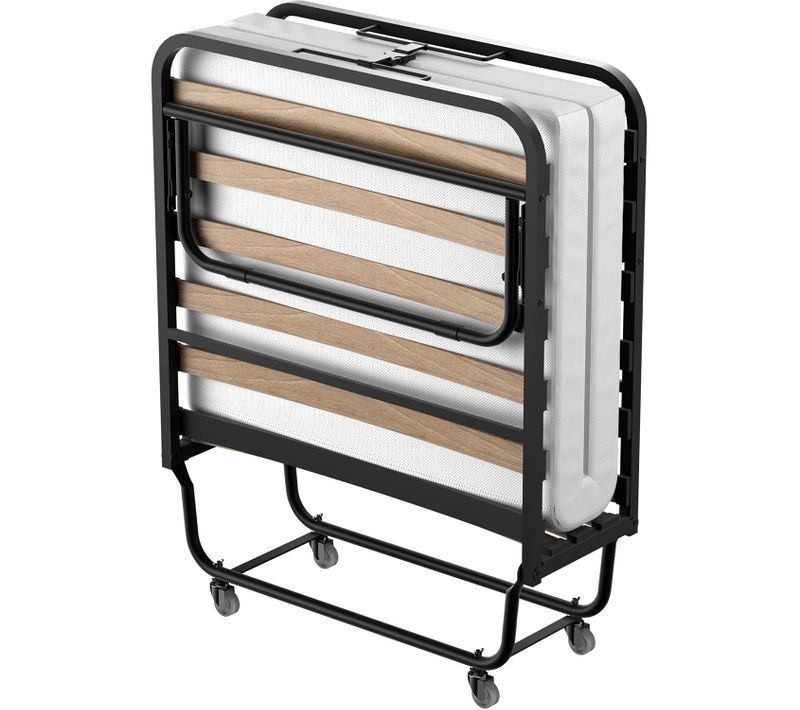 Lit Pliant 90x190 Cm Avec Matelas De 10cm, Lit Pliable 1 Personne Adulte, 4 Roulettes, 2 Min