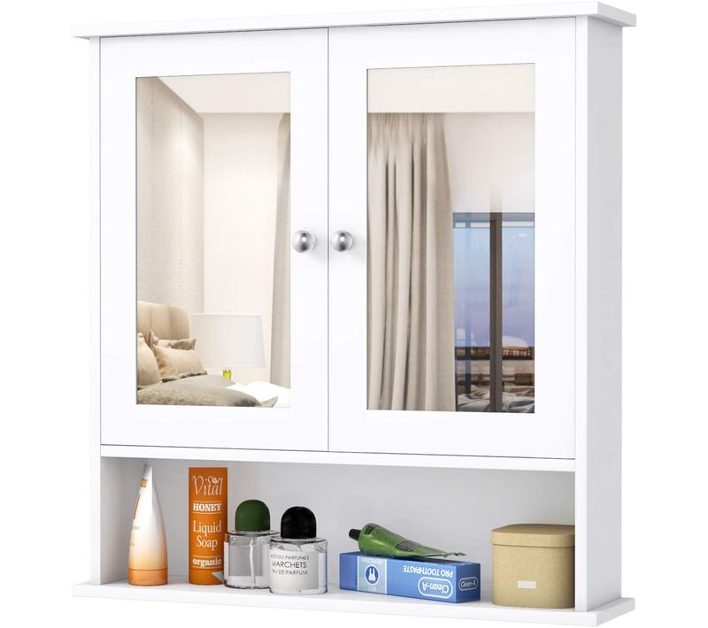 Armoire Murale Salle De Bain 2 Portes à Miroir,placard De Rangement 3 Niveaux (blanc)