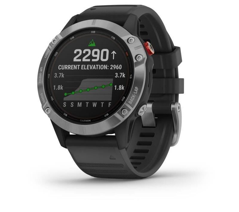 Fenix 6 Solar Montre Connectée, Silver Avec Bracelet Noir