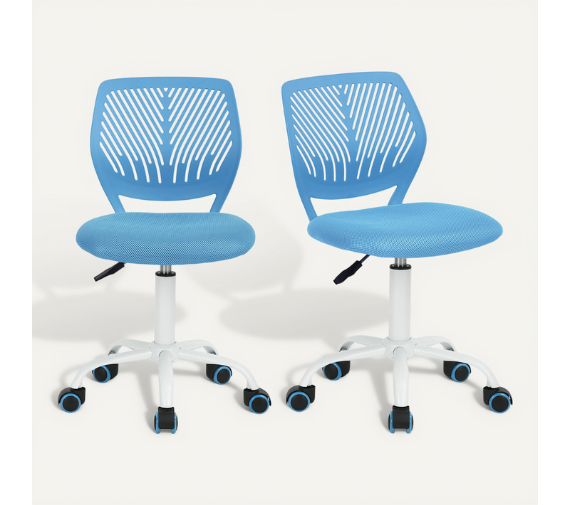 Lot De 2 Chaises De Bureau Pivotantes Réglables En Tissu Ergonomique Bleu