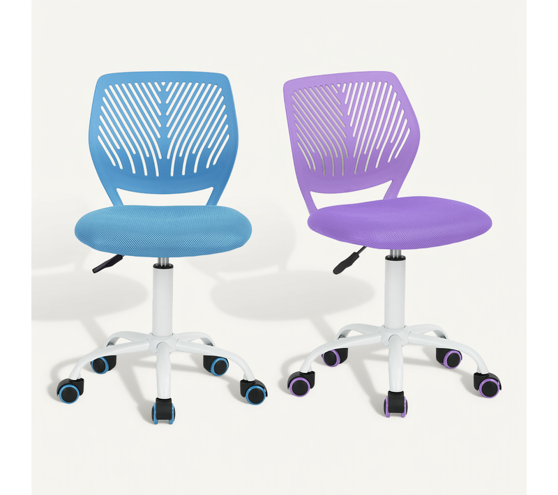 Lot De 2 Chaises De Bureau Pivotantes Réglables En Tissu Ergonomique Bleu Violet