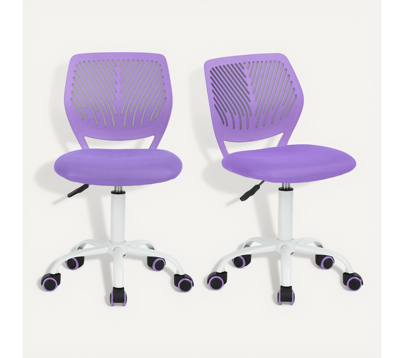 Lot De 2 Chaises De Bureau Pivotantes Réglables En Tissu Ergonomique Violet