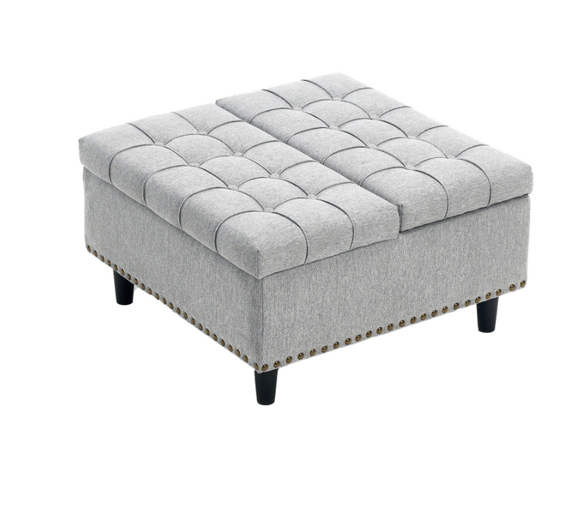 Repose-pieds Pouf Pliable Coffre Rangement Carré 75x75x41cm Pu Cuir Meuble Entrée Chaussures Gris