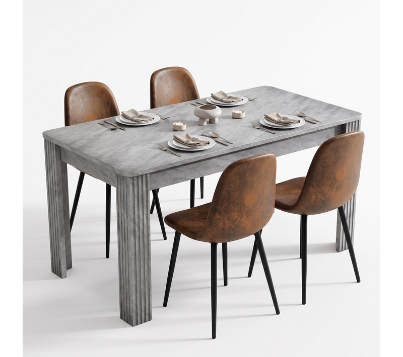 Ensemble Repas 5 Pièces Avec 116cm Table Rectangulaire Et 4 Chaises En Faux Suède,gris