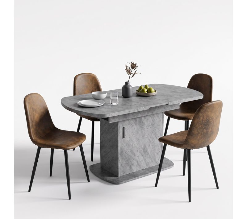 Ensemble Repas 5 Pcs Avec Gris Table Extensible À Rangement 110-130 Cm Et 4 Chaises En Faux Suède