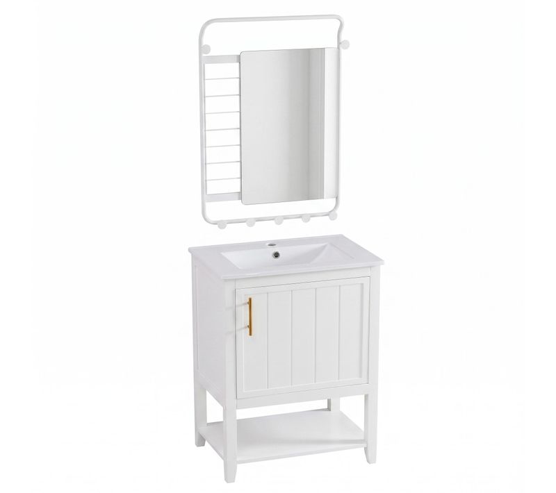 Meuble Sous-vasque Avec Miroir 35x52.5CM Et Rangement Pour Salle De Bain, Design Fonctionnel