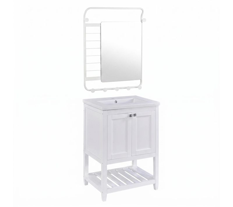 Meuble vasque Avec Miroir 35x52.5CM, Design Moderne Et Rangement Pratique Pour Salle De Bain