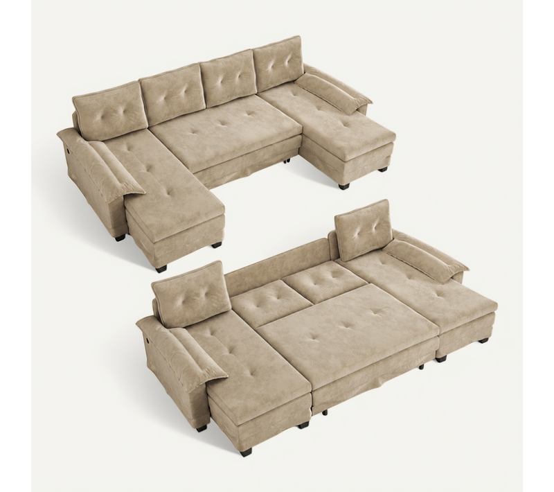 Canapé D’angle Convertible 3 Places Avec Méridienne Et Couchage Intégré 278 X 127 Cm, Cameau