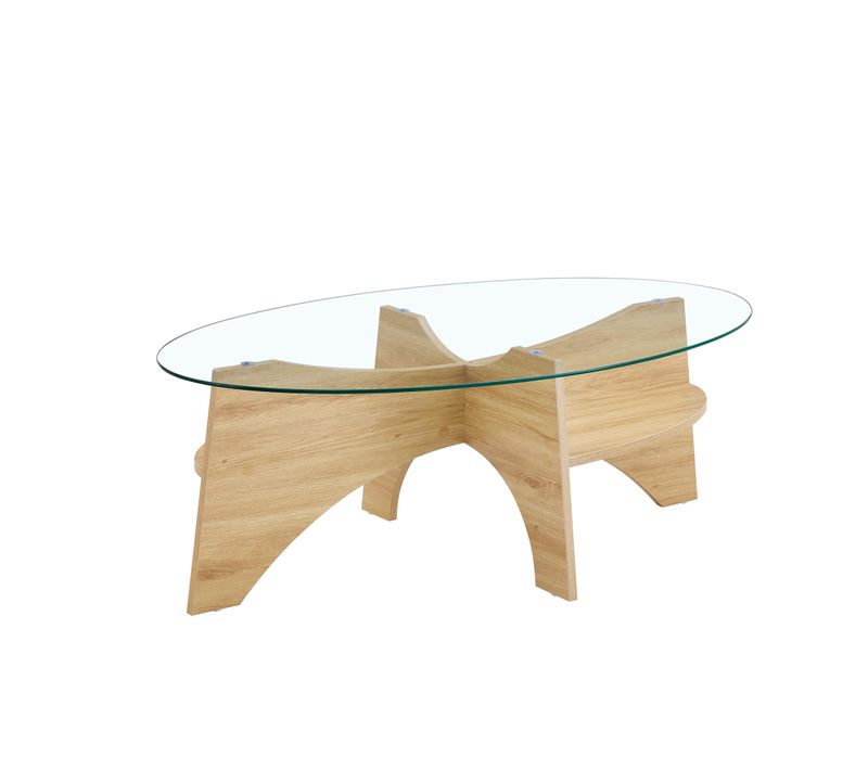 Table Basse Avec Plateau En Verre 104,9 X 60 X 35,6 Cm, Design Contemporain, Bois Clair