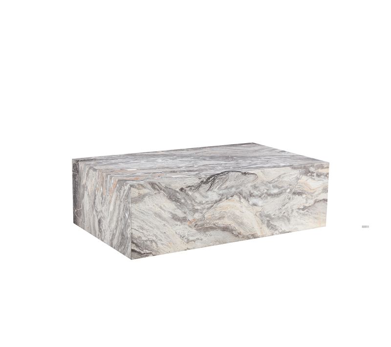 Table Basse Effet Marbre 90 X 50 X 30 Cm, Design Monobloc Pour Salon, Gris