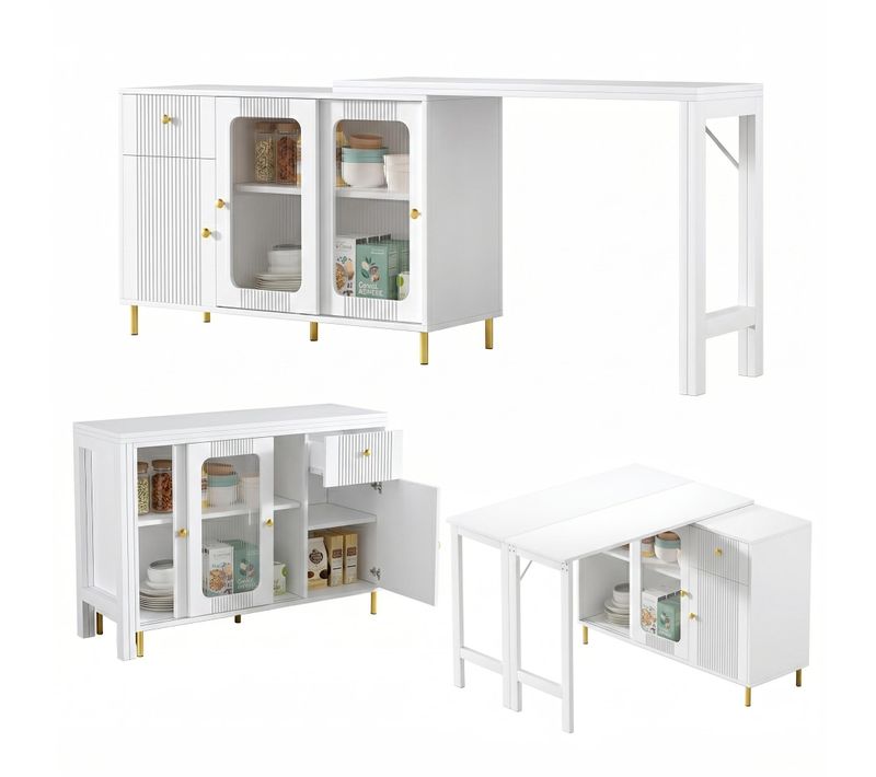 Buffet Extensible 122 X 40/80 X 82 Cm Avec Plateau Table Et Rangements