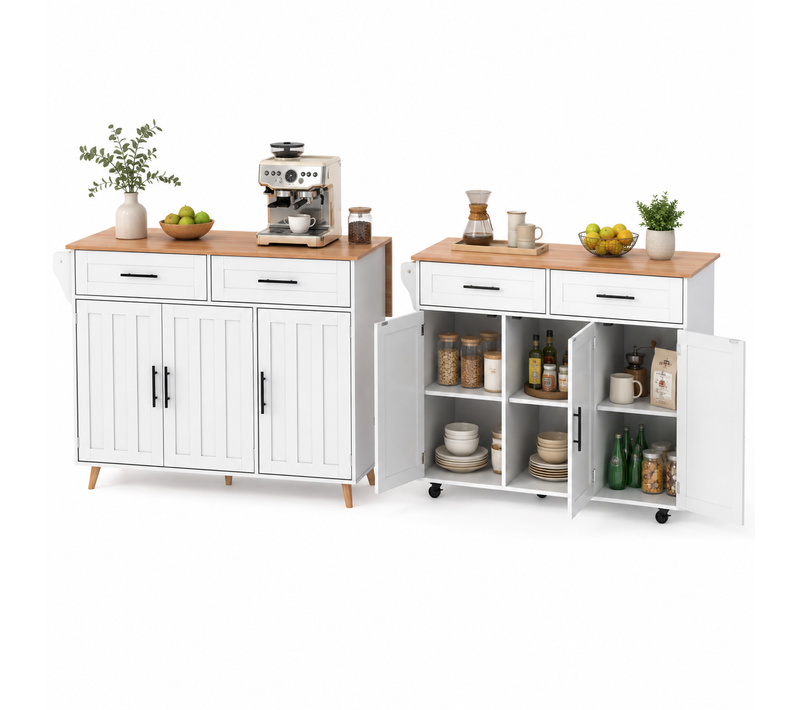Îlot De Cuisine Mobile Avec Plan De Travail Pliable 120x71cm Et Rangements Modulables