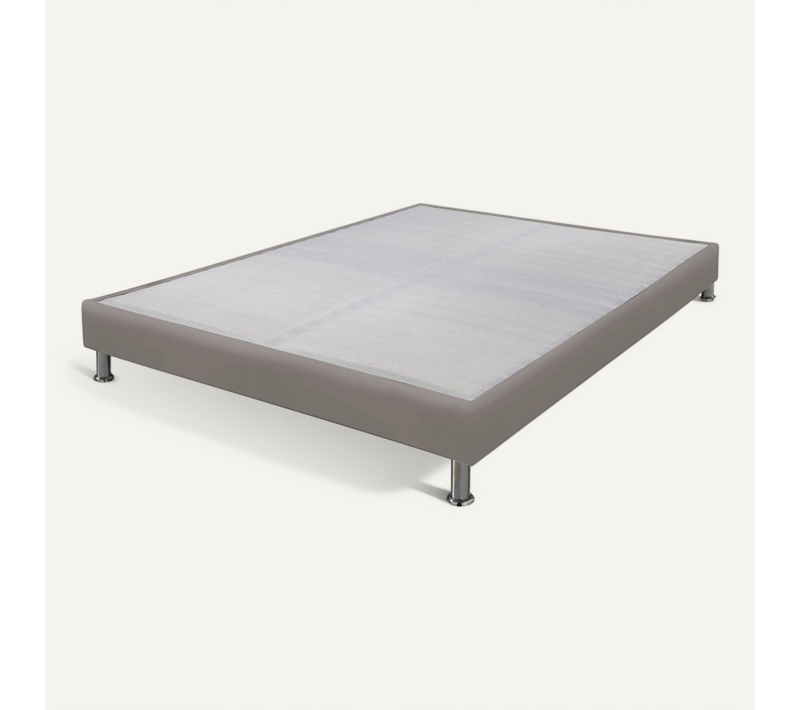 Sommier Tapissier + Jeu De Pieds 140x190 Omega Simili Taupe 2x18 Lattes