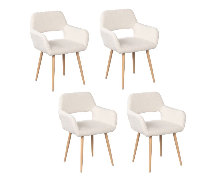 Lot De 4 Chaises De Salle À Manger Scandinave Assise Rembourrée En Boulette, Beige