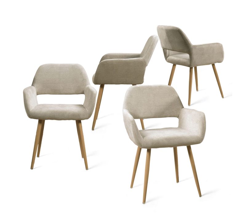 Lot De 4 Chaises De Salle À Manger Assise Rembourrée En Tissu Pieds En Métal Beige