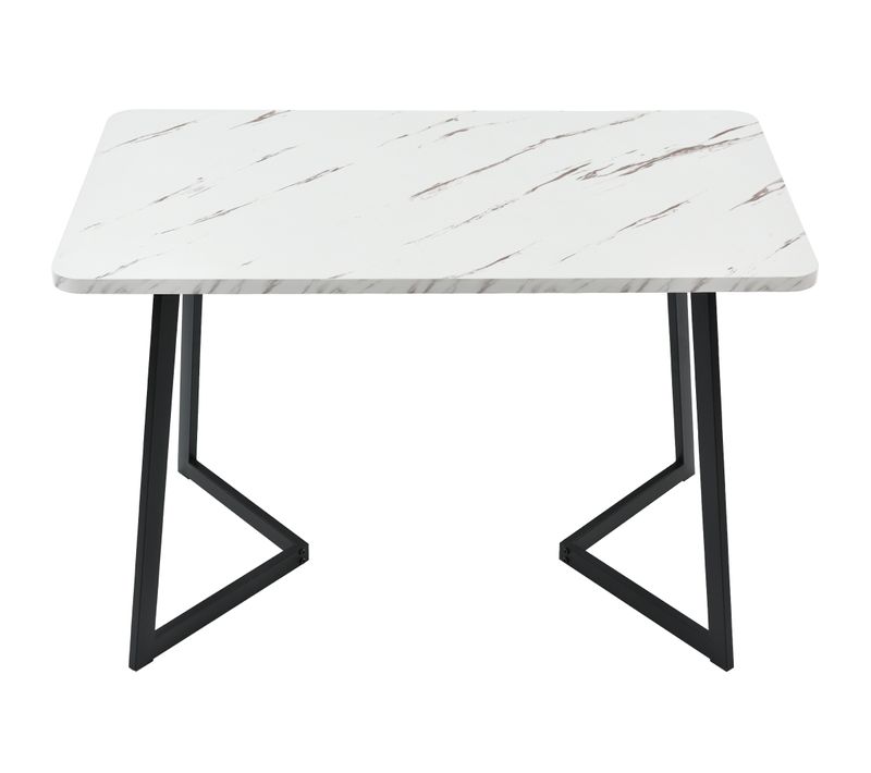 Table Repas Rectangle Marbre Pieds En Métal Blanc