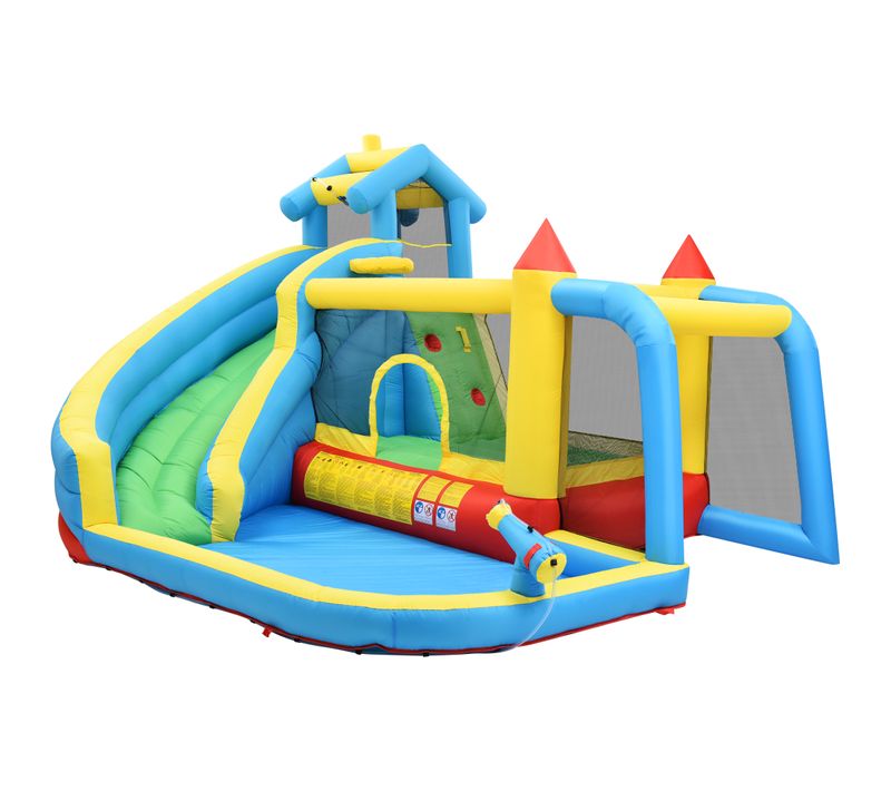 Château Gonflable Enfant -gonfleur, Sac Transport-avec Toboggan-aire De Saut-piscine-filet De Foot