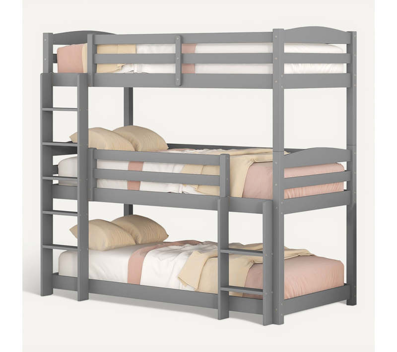 Lit Superposé Triple Transformable 3x90x200 Cm Avec échelle Et Barrière Gris