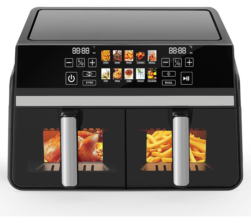 Friteuse Sans Huile Dual Zone 10L XXL Air fryer 2200 W Écran Tactile Compatible Lave-vaisselle