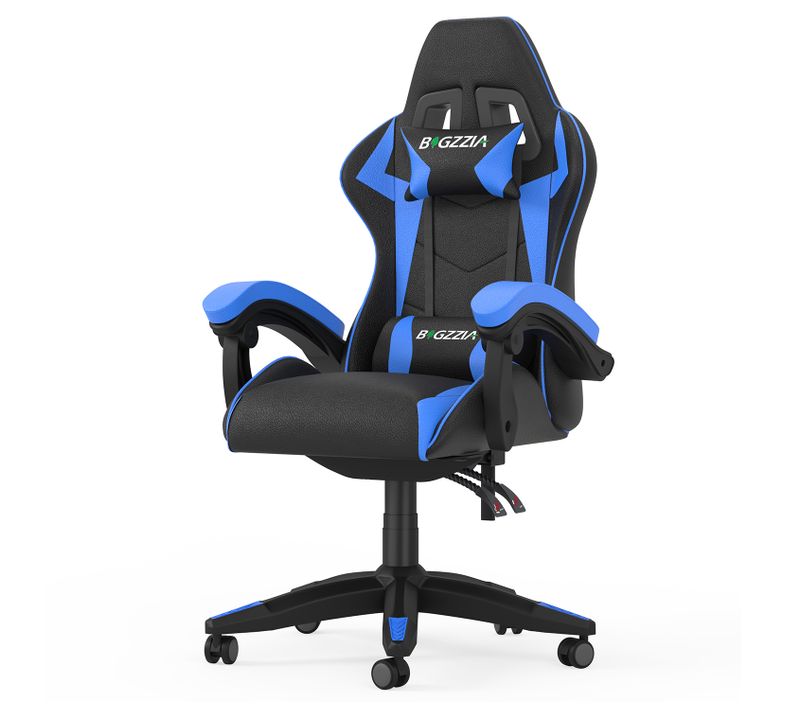 Fauteuil Gaming Ergonomique Réglable Avec Coussin Lombaire Et Appui-tête - Noir Et Bleu