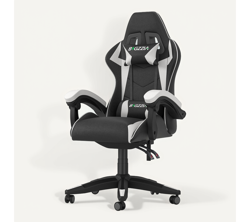 Fauteuil Gaming Ergonomique Réglable Avec Coussin Lombaire Et Appui-tête - Noir Et Blanc