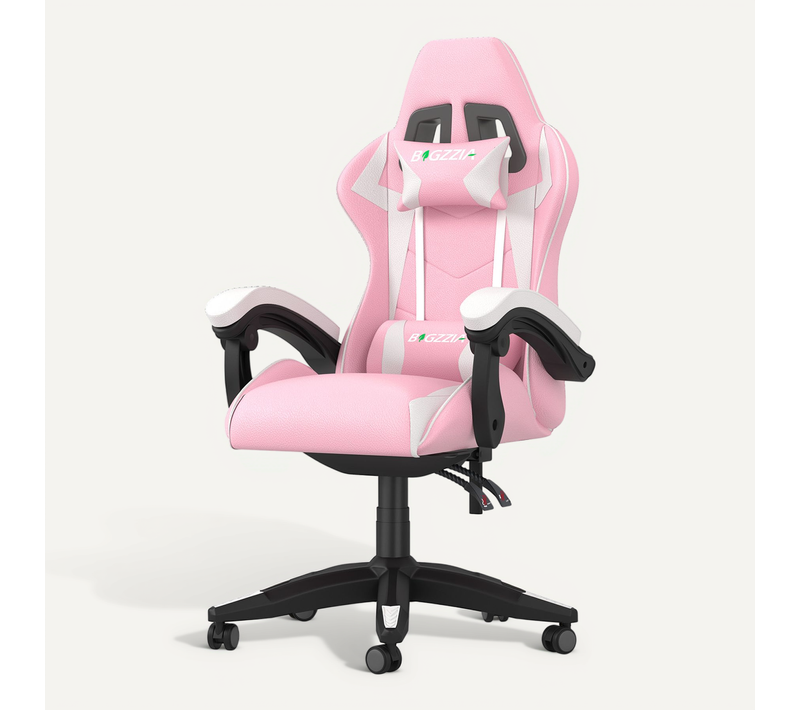 Fauteuil Gaming Ergonomique Réglable Avec Coussin Lombaire Et Appui-tête - Rose Et Blanc