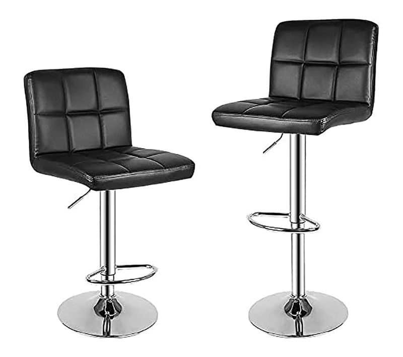 Lot De 2 Tabourets De Bar En Simili-cuir, Réglables, Pivotants, Avec Dossier Et Repose-pieds - Noir