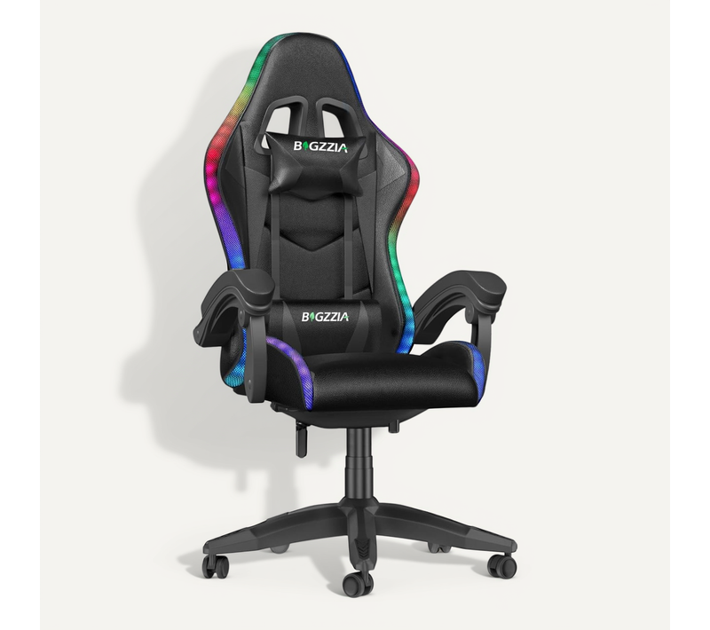 Fauteuil Gaming Ergonomique LED, Dossier Réglable, Support Lombaire Et Appui-tête - Noir