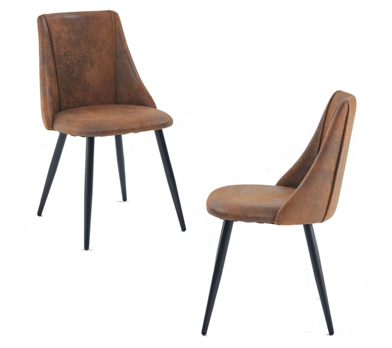 Lot De 2 Chaises De Salle À Manger Industriel Assise Rembourrée En Suédine Pieds En Métal, Marron