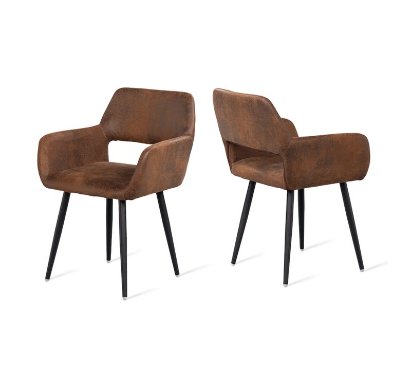 Lot de 2 Chaises de Salle à Manger Fauteuil Vintage Assise rembourrée en suédine