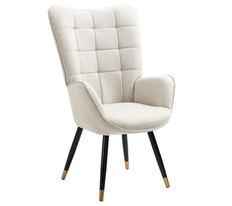 Fauteuil Relax Fauteuil De Bureau Style Scandinave En Tissu Beige Avec Pieds En Métal Noir Et Or