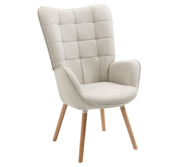 Fauteuil Relax Fauteuil De Bureau Style Scandinave En Tissu Beige Avec Pieds En Hêtre Massif
