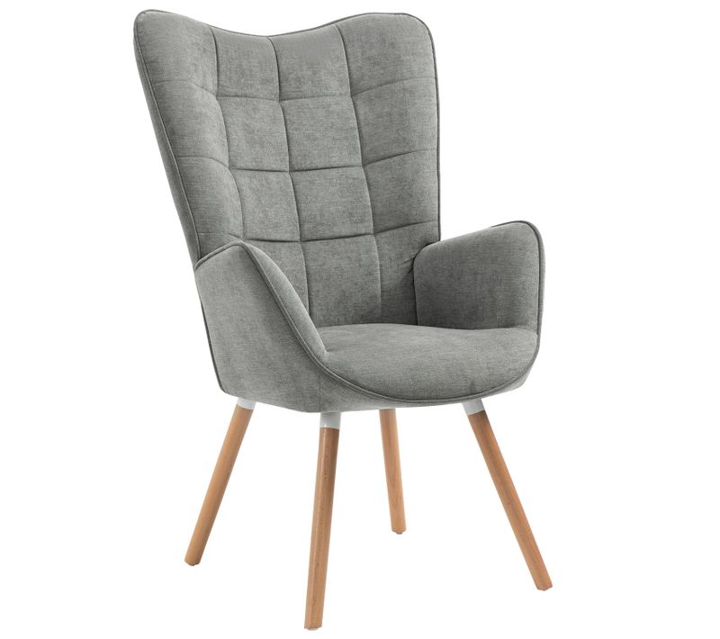 Fauteuil Relax Fauteuil De Bureau Style Scandinave En Tissu Gris Avec Pieds En Hêtre Massif