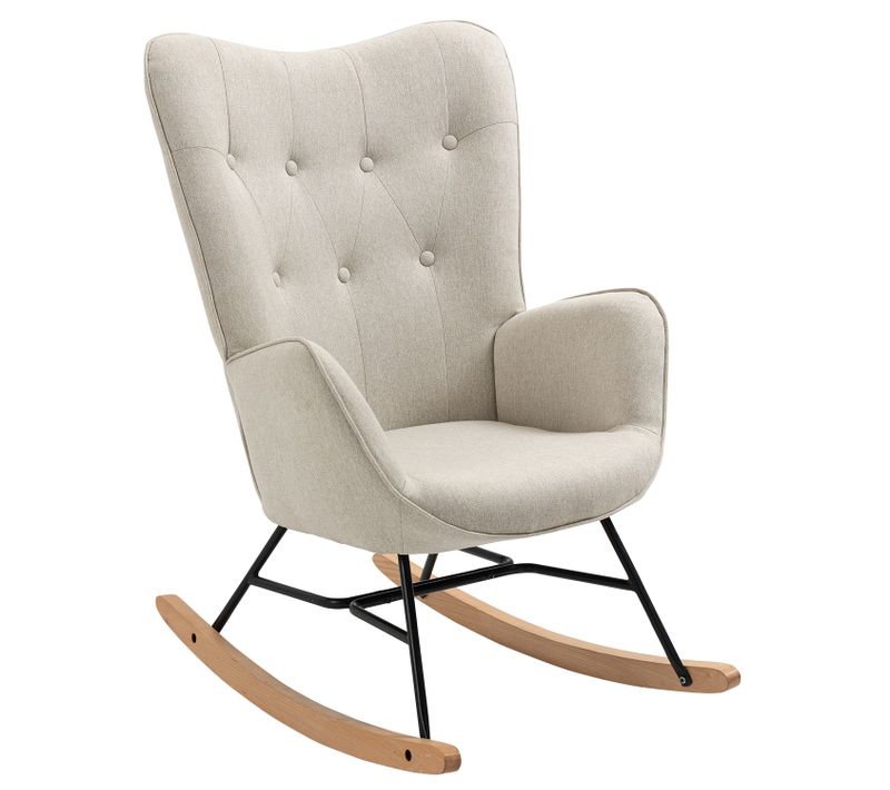 Fauteuil À Bascule Rocking Chair Scandinave En Tissu Beige