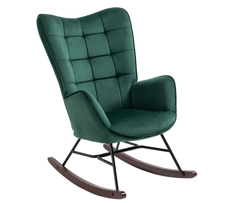 Fauteuil À Bascule Rocking Chair Chaise Loisir Et Repos En Velours Avec Pieds En E' Bois, Vert