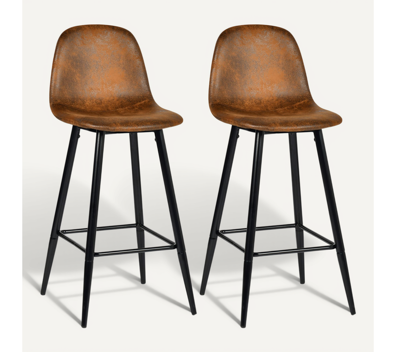 Tabouret De Bar Recouvert De Daim Avec Structure En Métal Noir (Lot De 2)