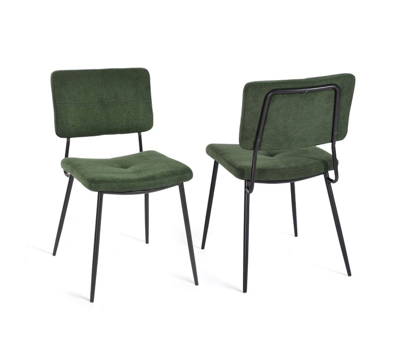 Lot De 2 Chaises De Salle À Manger Avec Dossier Assise Rembourrée En Tissu, Vert