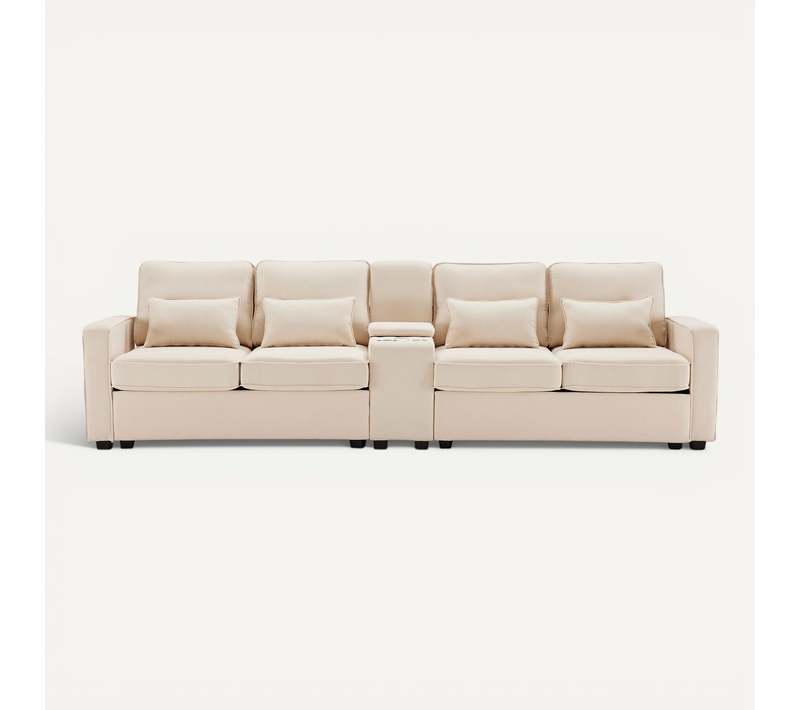 Canapé 4 Places Moderne En Tissu De Lin Multifonctionnel Avec Console,beige