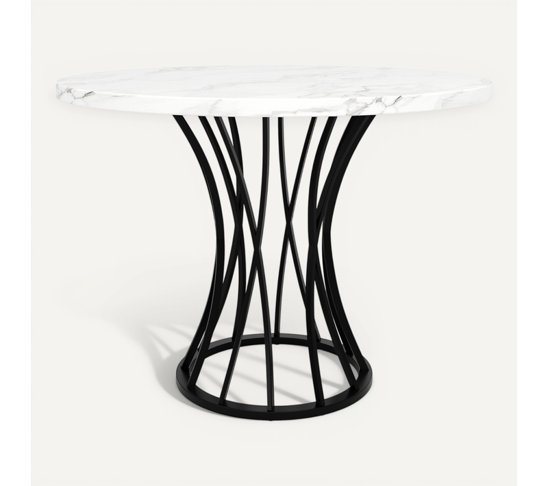 Table Ronde De Salle à Manger Effet Marbré Blanc, Pieds Noirs (80 X 80 X 76 Cm) Krogzex Black