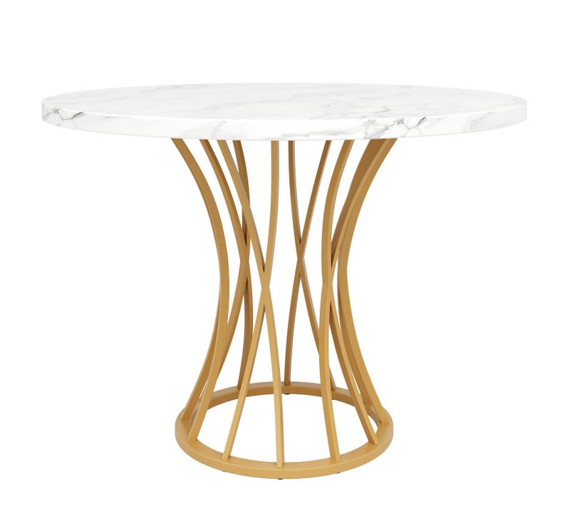 Table Ronde De Salle à Manger Effet Marbré Blanc, Pieds Dorés (80 X 80 X 76 Cm) Krogzex Gold