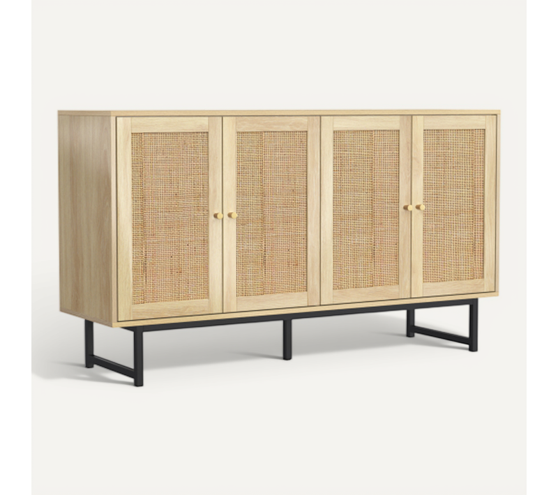 Buffet Naturelle Effet Bois 4 Portes En Rotin 140*39*80cm Stiqnoid