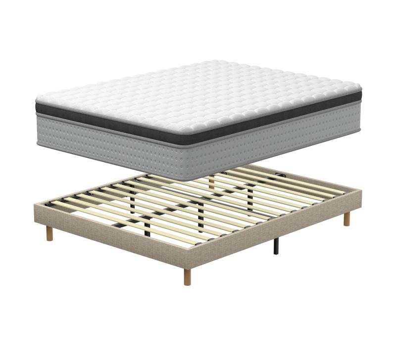 Ensemble Matelas Ressort 140x200 Cm, Accueil Mémoire De Forme, épaisseur 25cm + Sommier