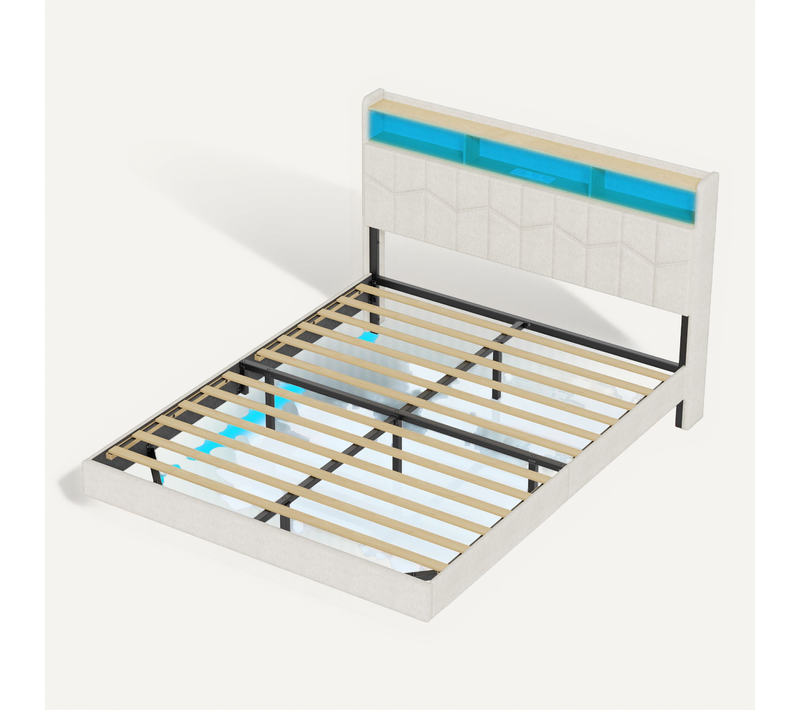 Lit Flottant 140x200 Avec Sommier À Lattes Lit Double Avec éclairage LED