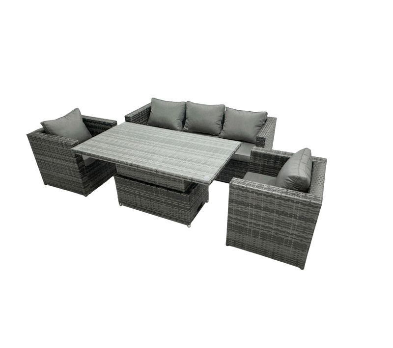 5 Places Salon De Jardin En Résine Tressée Ensemble Repas De Jardin Exterieur Gris Foncé Mixte