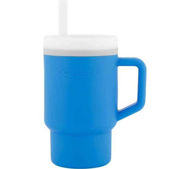 Tasse D'apprentissage En Silicone 270 Ml Avec Paille Anti-fuite Et Anse – Bleu Océan