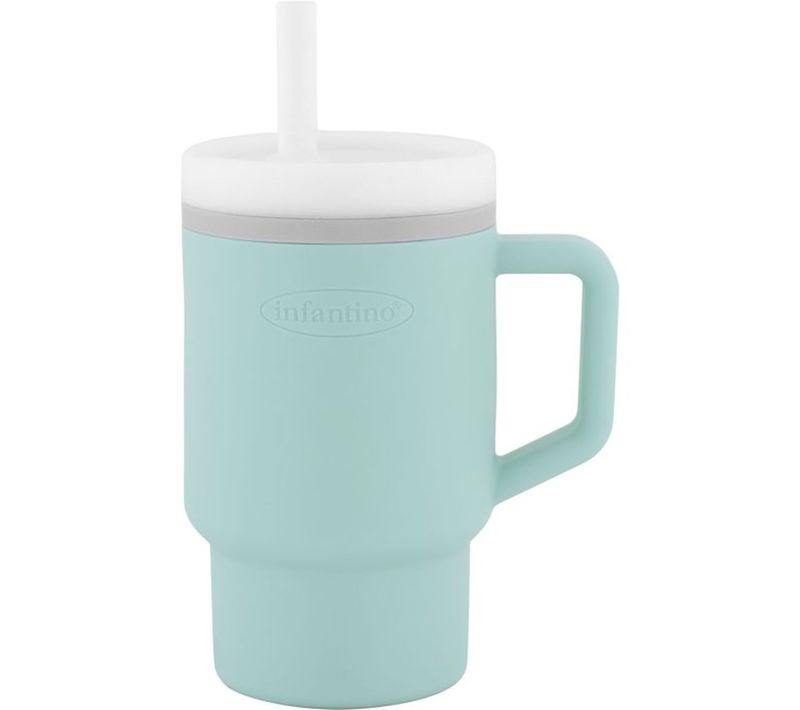 Gobelet Paille Silicone 255 Ml - Poignée Rectangulaire, Anti-fuite, Bleu