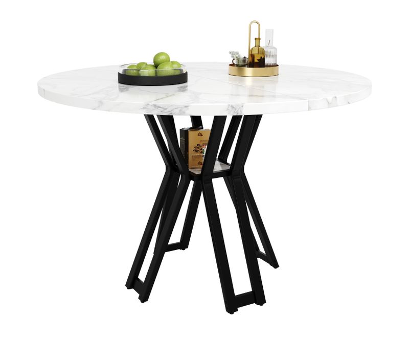 Table à Manger Ronde 4 Personnes 100cm Table De Cuisine Mdf Moderne 4 Pieds Soutien Noir