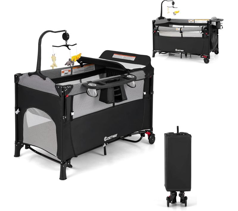 5 En 1 Lit Parapluie Bébé Avec Matelas et Table à Langer,Lit Bébé Evolutif Avec 4 Hauteurs Réglables