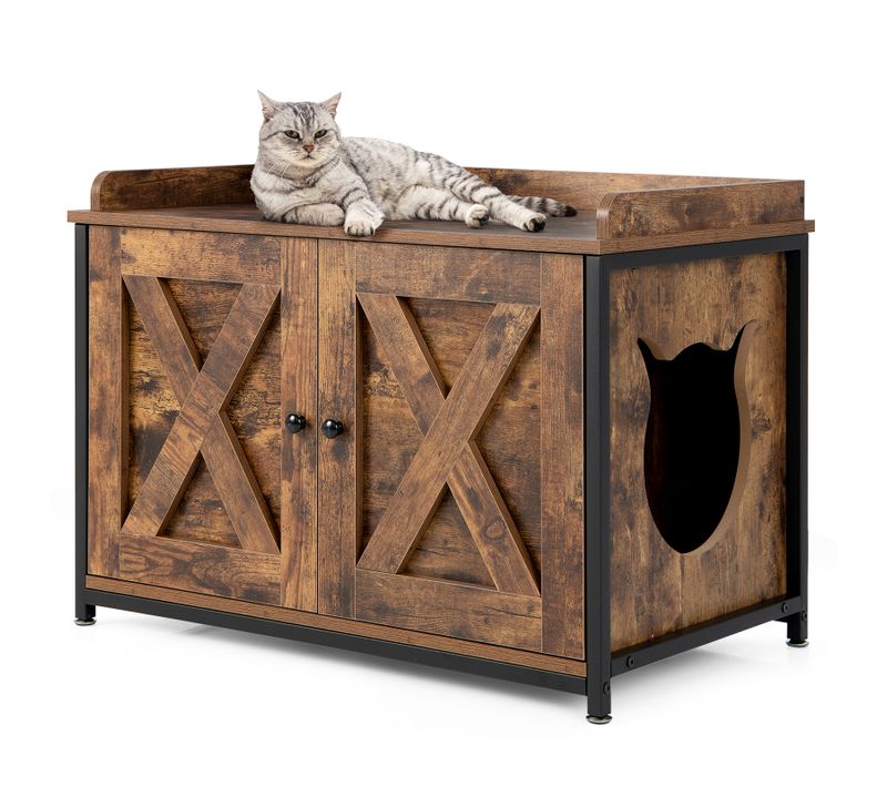 Meuble Litiere Chat Avec Double Porte Structure En Métal,80 X 50 X 88 Cm,marron